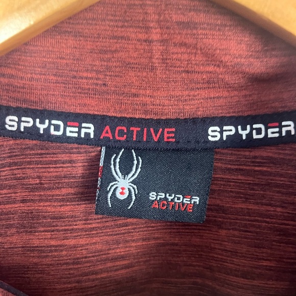 SPYDER Logo Heathered Half Zip Pullover Orange read measurements - Picture 2 of 3